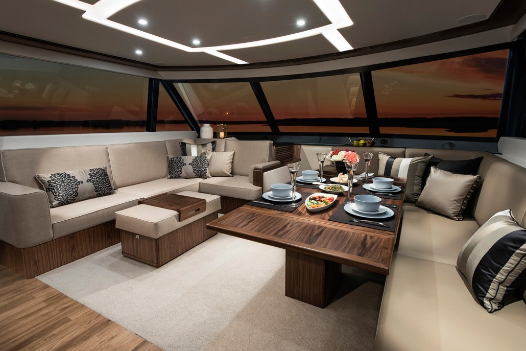 A most relaxing space in the saloon of the Riviera 68 Sports Motor Yacht.