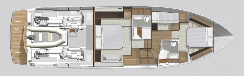 The 5400 Sport Yacht standard accommodation layout