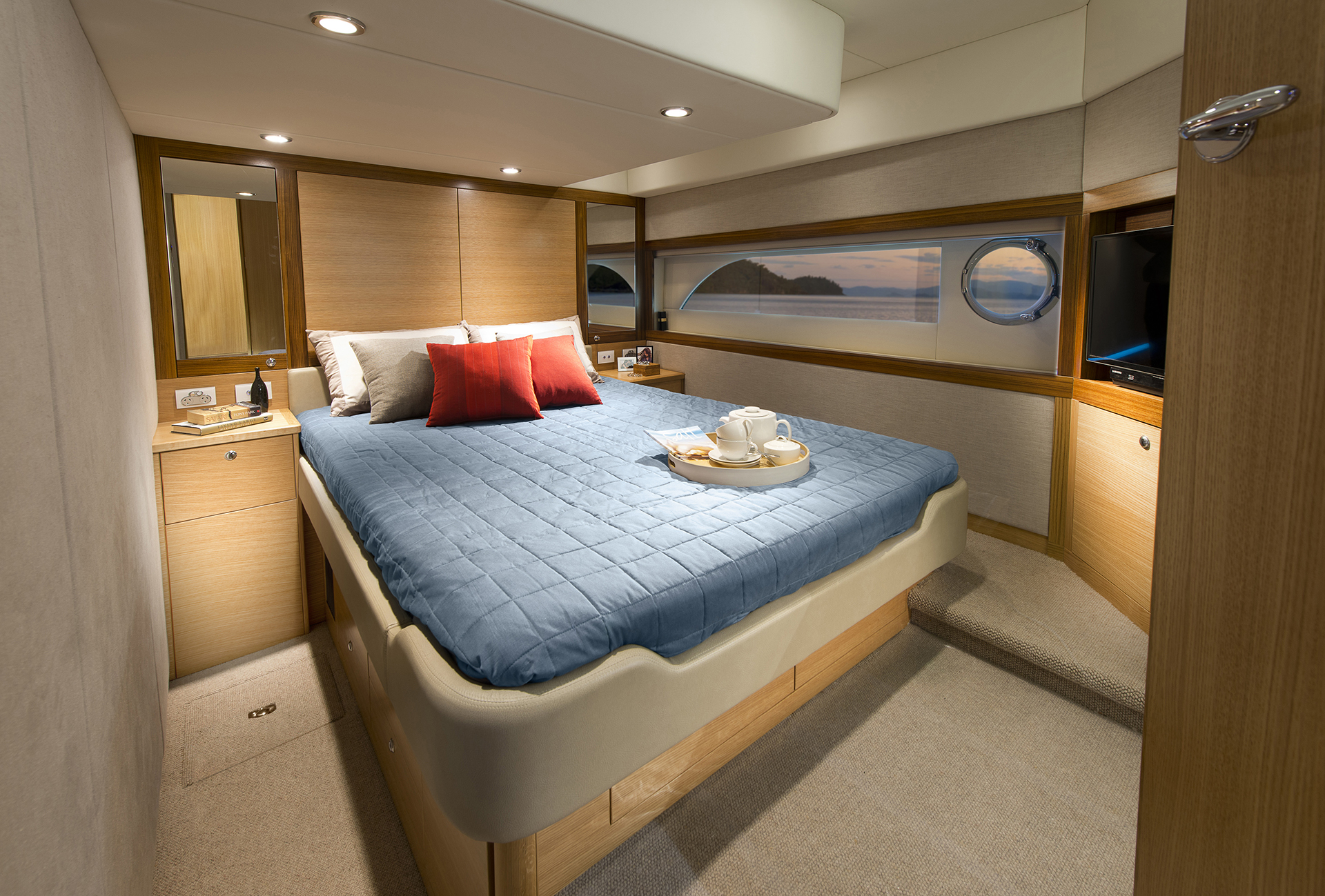 The large master stateroom of the new 52 Enclosed Flybridge and 525 SUV has full headroom, ample storage and a level of luxury befitting an Australian-built Riviera-2